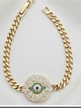 Gold-Tone Pavé CZ Evil Eye Bracelet